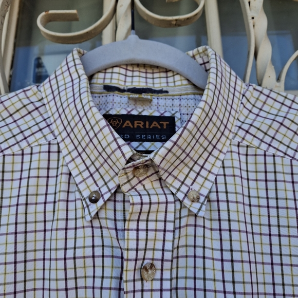 Ariat Pro Series Plaid Brown Tan Button-Down Short Sleeve Shirt Men Size X-Large - Picture 8 of 16